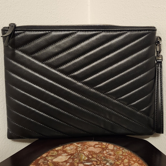 Tory Burch Kira Chevron Pave Logo Leather Clutch Wristlet